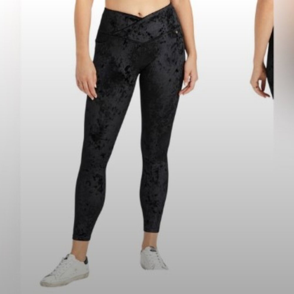 Athleta Crushed Velour Crossover High-Waist Leggings in Black
